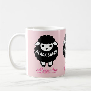 Black Sheep Pink Script Never Follows The Flock Coffee Mug
