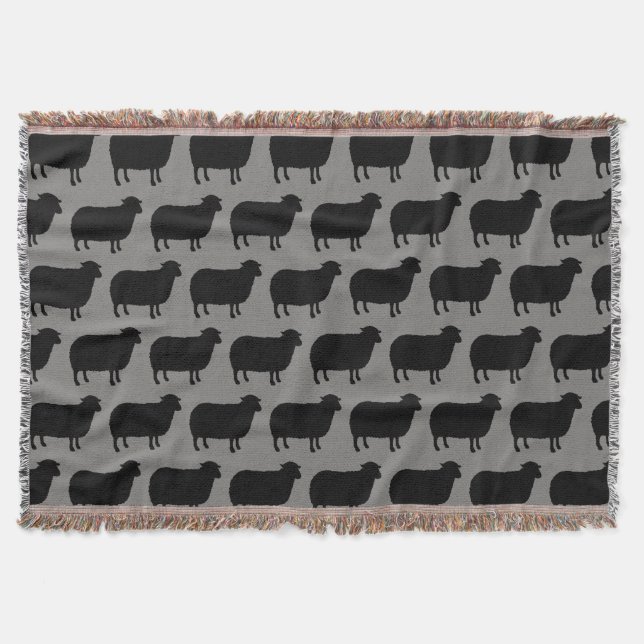 Black Sheep Silhouettes Pattern Throw Blanket (Front)