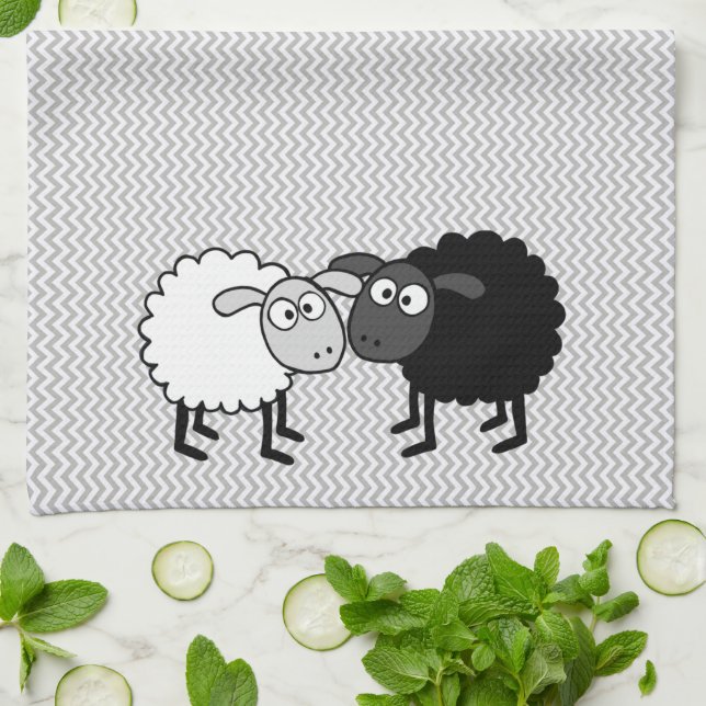 Black Sheep White Sheep Kitchen Towel 16" x 24" (Folded)
