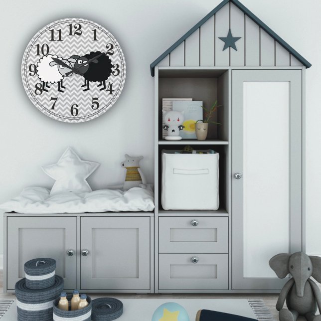 Black Sheep White Sheep Round (Large) Wall Clock (Creator Uploaded)