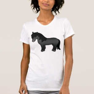 Black Shetland Pony Cartoon Illustration T-Shirt