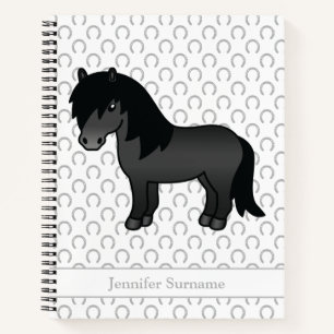 Black Shetland Pony Cartoon Pony & Custom Text Notebook