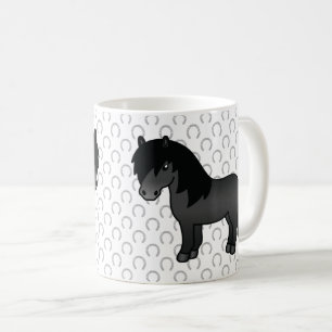 Black Shetland Pony Cute Cartoon Illustration Coffee Mug