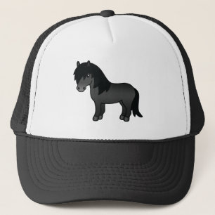 Black Shetland Pony Cute Cartoon Illustration Trucker Hat