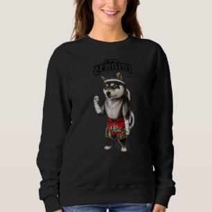 Black Shiba Dog As Muay Thai Kick Boxing Champion  Sweatshirt