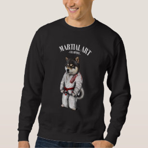 Black Shiba Dog Judo Karate Master In White Judogi Sweatshirt