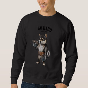 Black Shiba Dog Muscle Training With Dumbbell In F Sweatshirt