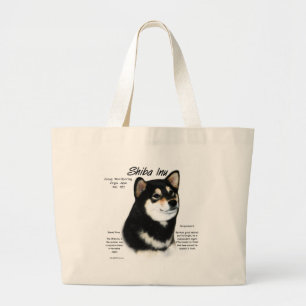 Black Shiba Inu  History  Large Tote Bag
