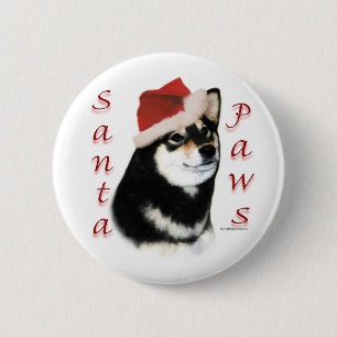 Black Shiba Inu Santa Paws - Button
