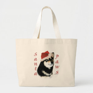 Black Shiba Inu Santa Paws Large Tote Bag