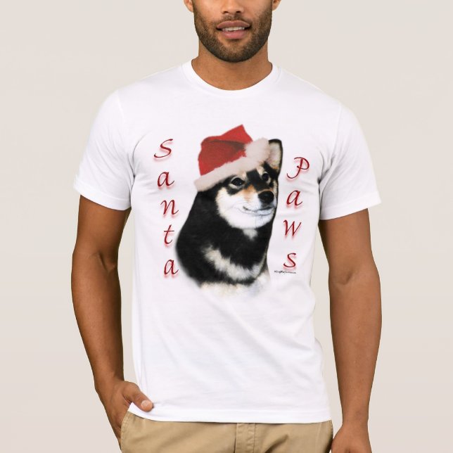 Black Shiba Inu Santa Paws T-Shirt (Front)