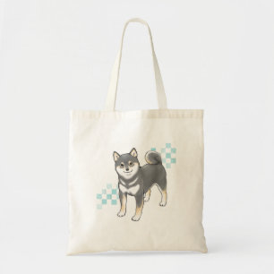 Black Shiba Inu & Unique Chequered Pattern Tote Bag