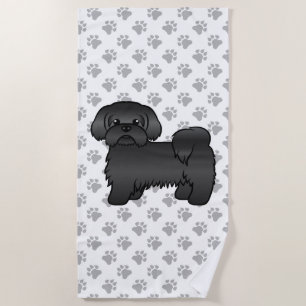 Black Shih Tzu Cute Cartoon Dog Illustration Beach Towel