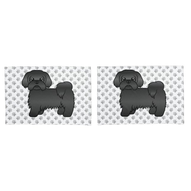 Black Shih Tzu Cute Cartoon Dog Illustration Pillowcase (Front-Set)