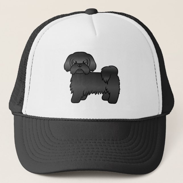 Black Shih Tzu Cute Cartoon Dog Illustration Trucker Hat (Front)
