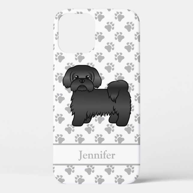 Black Shih Tzu Cute Cartoon Dog & Name Case-Mate iPhone Case (Back)
