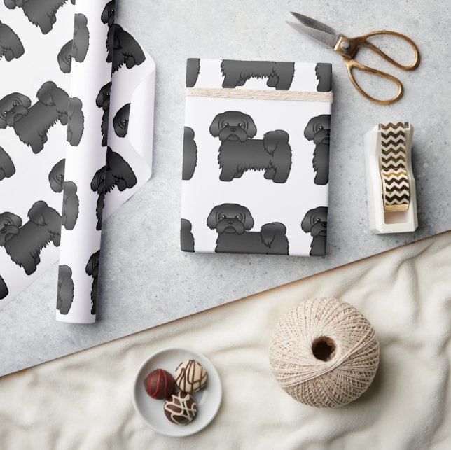 Black Shih Tzu Cute Cartoon Dog Pattern Wrapping Paper (Crafts)