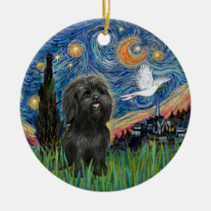 Black Shih Tzu in "Starry Night" inspired Ornament