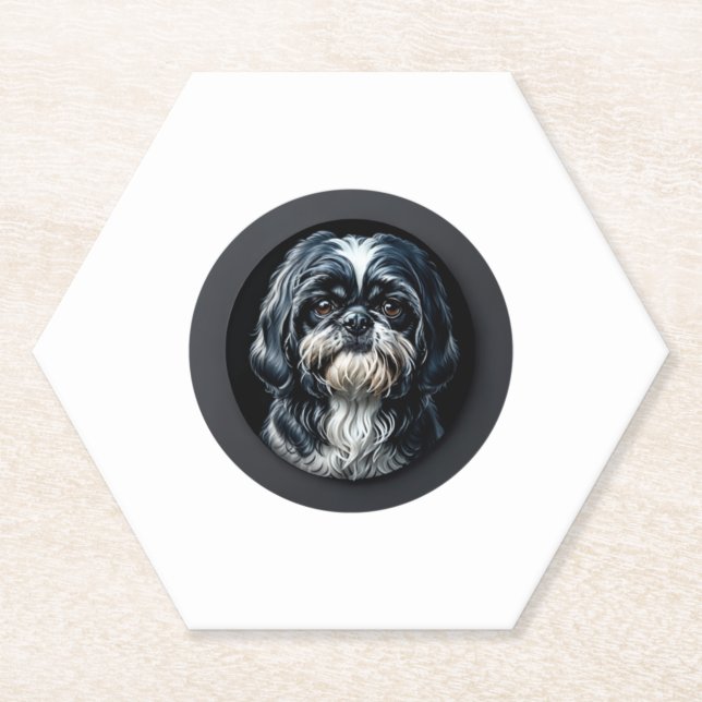 black shih tzu paper coaster (Front)