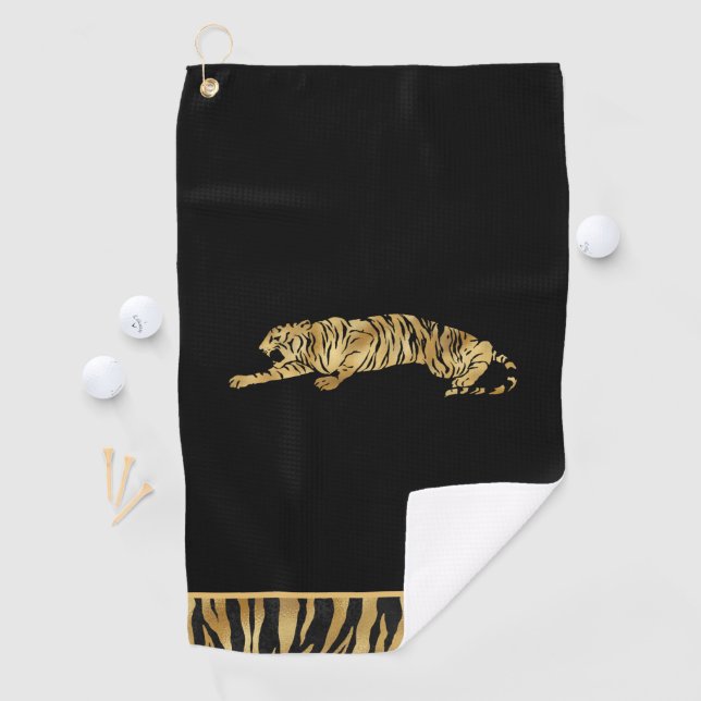 Black & Shimmery Gold Personalized Golf Towel (InSitu)
