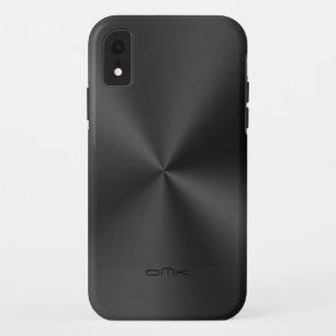 Black shiny faux stainless steel look monogram iPhone XR case