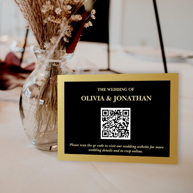 Black Shiny Gold Minimal QR Code Wedding  Enclosure Card (Black Shiny Gold Minimal QR Code Wedding Enclosure Card)