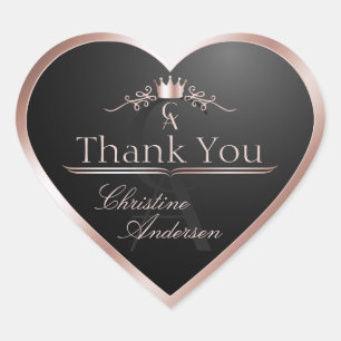 Black Shiny Rose Gold Frame and Monogram Thank You Heart Sticker