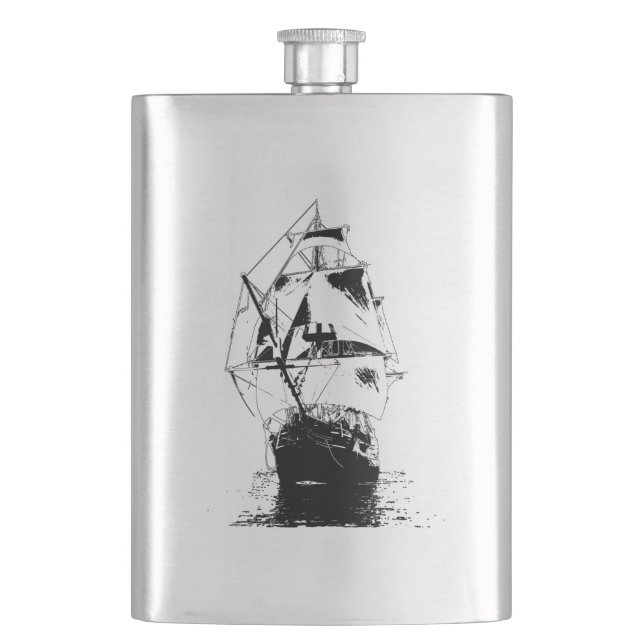 Black Ship Silhouette Hip Flask (Front)