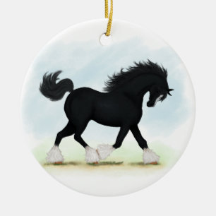 Black Shire Horse With Blaze and Stockings Ceramic Ornament