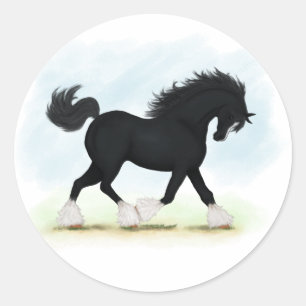Black Shire Horse With Blaze and Stockings Classic Round Sticker
