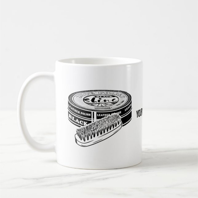 Black shoe polish tin coffee mug (Left)