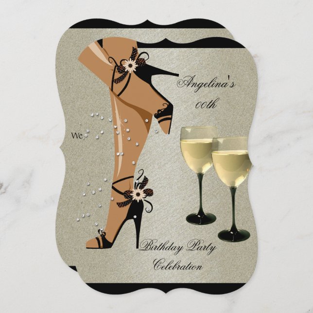 Black Shoes Wine Glass Birthday Party Invitation (Front/Back)