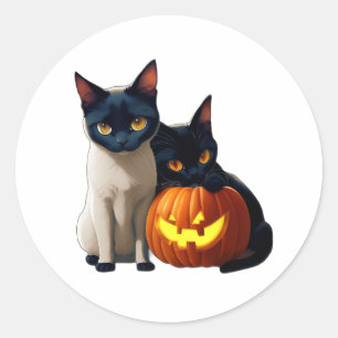 Black Siamese Cat Pumpkin Cute Kawaii Animals Pets Classic Round Sticker