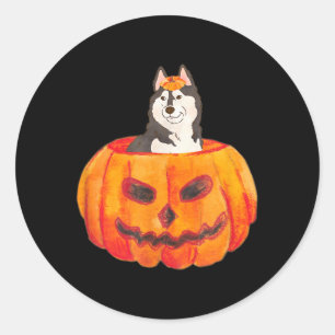 Black Siberian Husky Dog Happy Halloween Pumpkin Classic Round Sticker