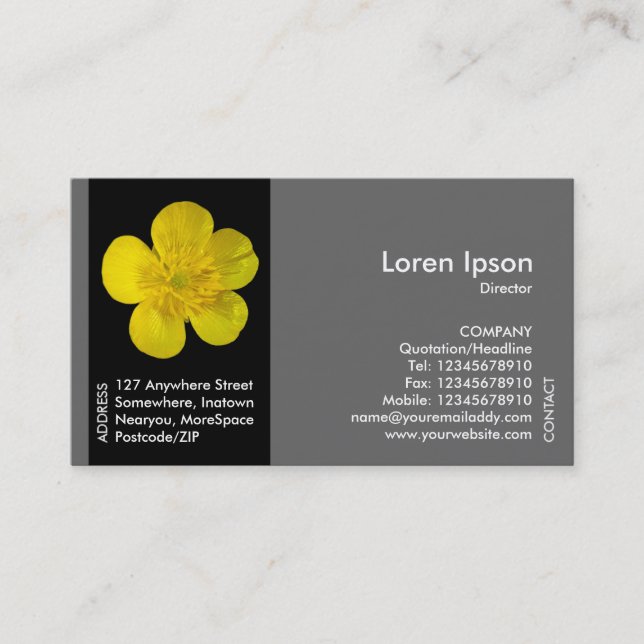Black Side Band Flower - Buttercup Business Card (Front)