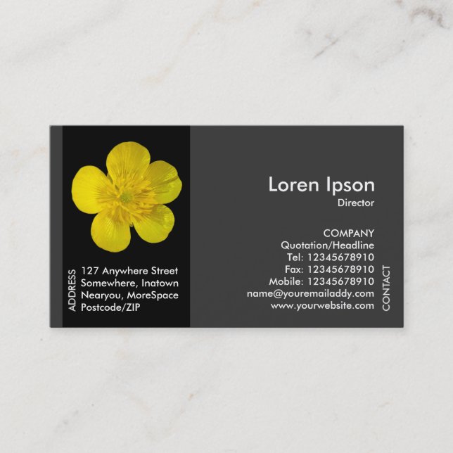 Black Side Band Flower - Buttercup Business Card (Front)