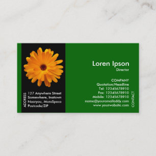 Black Side Band Flower - Orange Marigold - Green Business Card