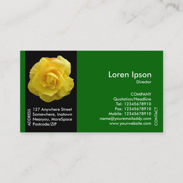 Black Side Band Flower - Yellow Lisianthus - Green Business Card (Front)