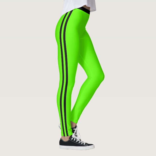 Black Side Stripe Neon Green Leggings Custom Colou (Right)