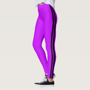 Black Side Stripe Purple Leggings Custom Colors