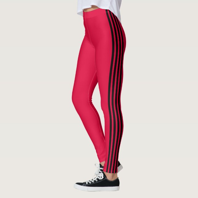 Black Side Stripe Red Leggings Custom Colours (Left)