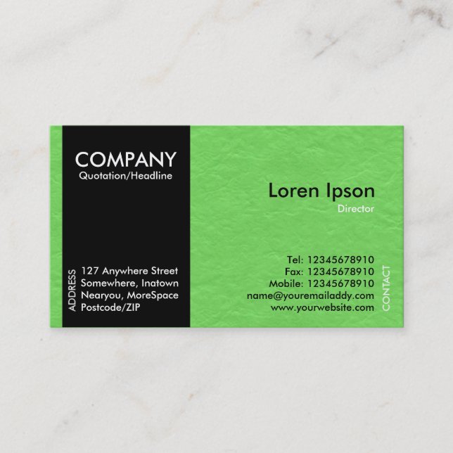 Black SideBand - Brght Green Paper Texture Business Card (Front)