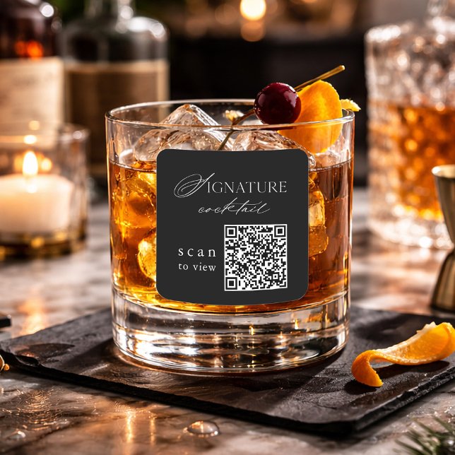 Black Signature Cocktail QR Code Wedding Sticker (Creator Uploaded)
