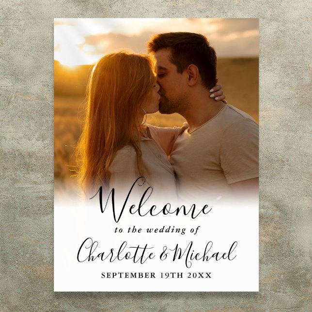 Black Signature Script Photo Wedding Welcome Sign (Black Signature Script Photo Wedding Welcome Sign)