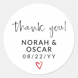 Black Signature Script Red Heart Thank You Wedding Classic Round Sticker