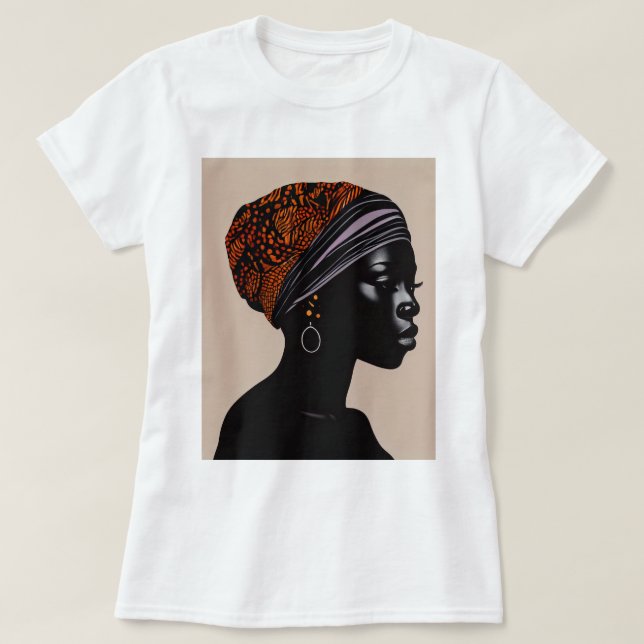 Black Silhouette African American Woman Head Wrap T-Shirt (Design Front)