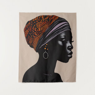 Black Silhouette African American Woman Head Wrap Tapestry