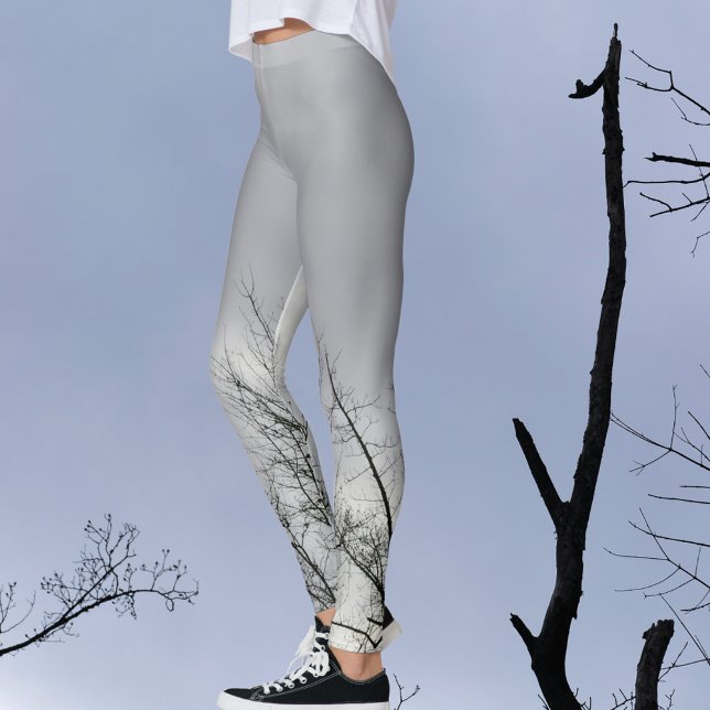 Black Silhouette Branches Grey Sky Leggings (Creator Uploaded)