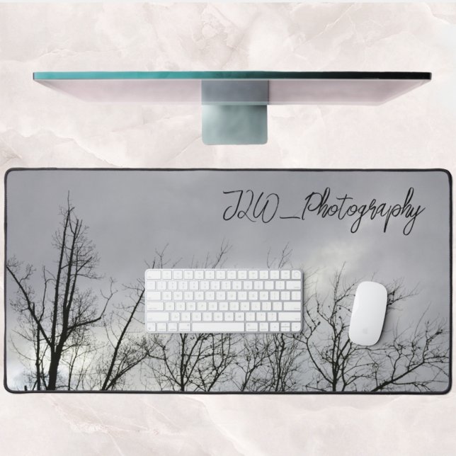 Black Silhouette Branches Grey Sky Photographic Desk Mat (Creator Uploaded)