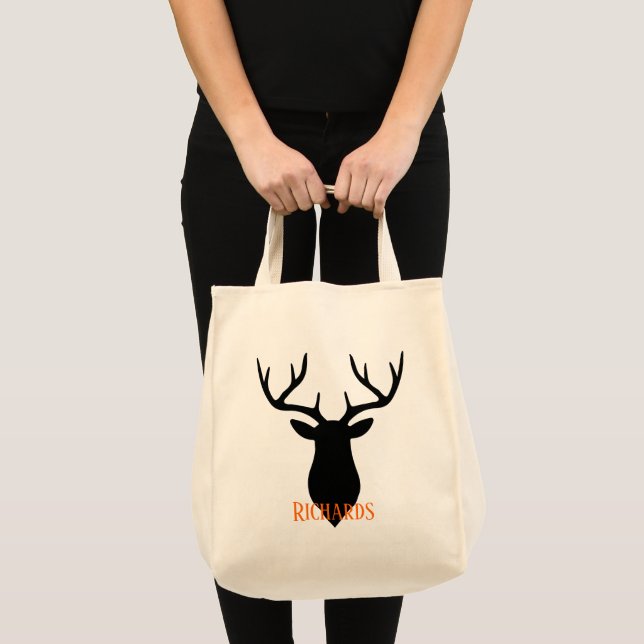 Black Silhouette Buck Head Tote Bag (Front (Product))